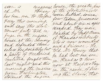 (SLAVERY & ABOLITION.) Mary H. Maury. Letter describing a conversation with John Brown, hours after his capture at Harpers Ferry.